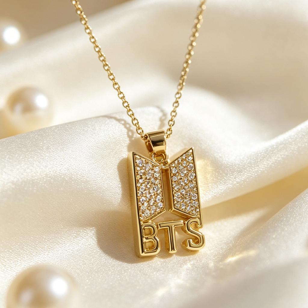 BTS Logo Pendant Necklace Pave Hip Hop Unisex Clavicle Chain Gold Rose Gold Silver K-Pop Idol Fan Merchandise Fashion Jewelry Gift
