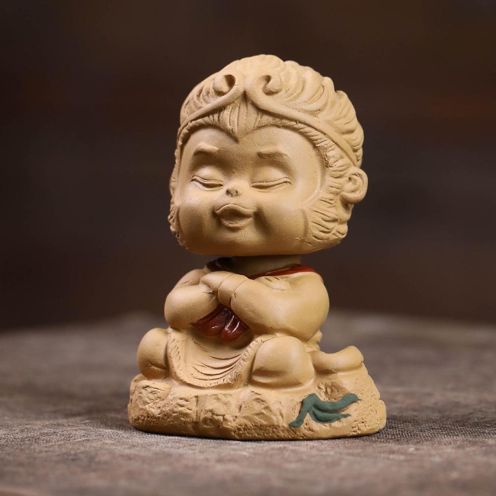 Yixing Zisha King Sun Wukong Monkey Incense Holder Tea Pet Handmade Tea Sculpture Tea Figurine Play Toys Tea Statue Ornaments