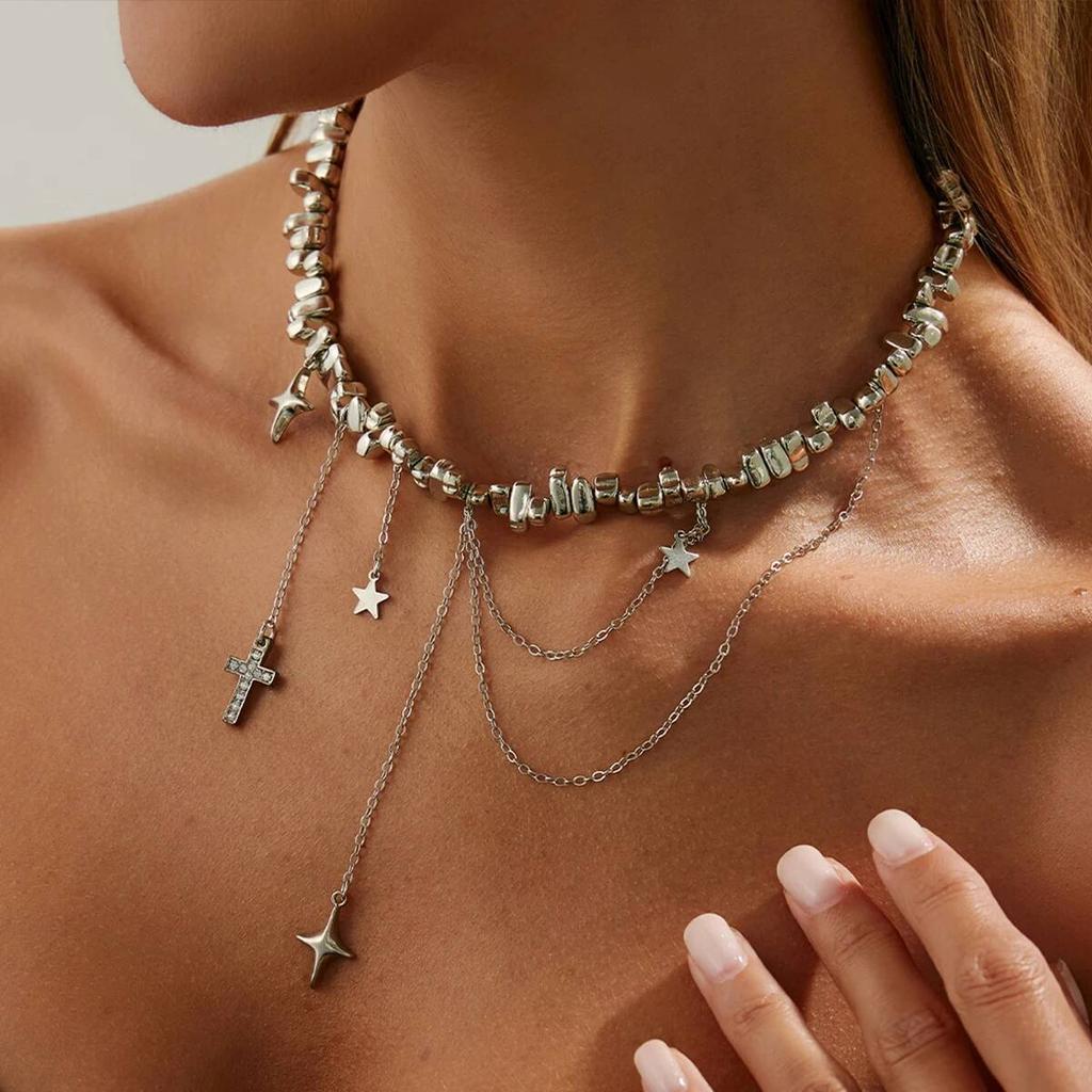 Salircon Exquisite Love Heart Tassel Pendant for Women Trendy Irregular Metal Beaded Clavicle Chain Wedding Bride Jewelry Gift