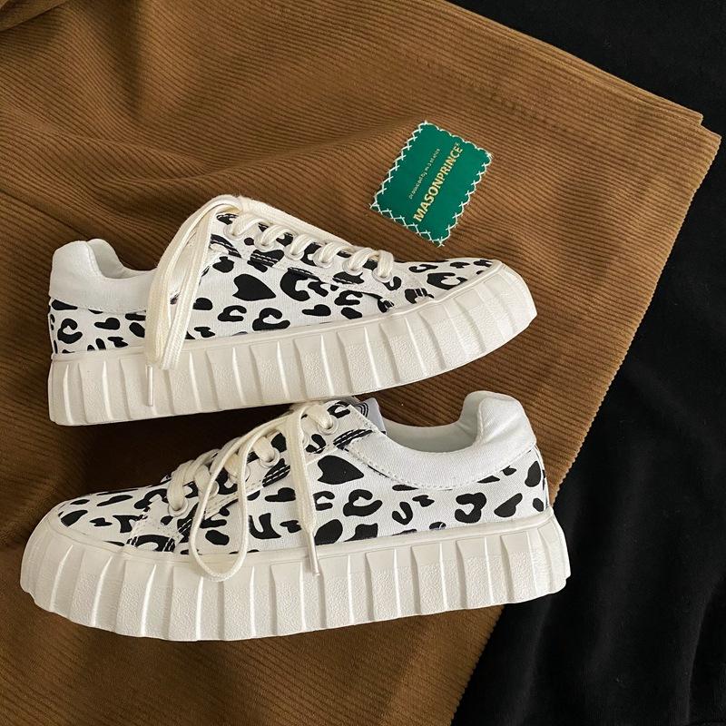 2021 Spring Fashion Leopard Canvas Shoes Ladies Casual Flat Shoes Breathable Jogging Shoes