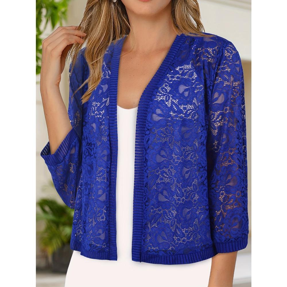 V-Ausschnitt Dreiviertelarm Modisches Damenoberteil Spitze Hochwertige Strickjacke