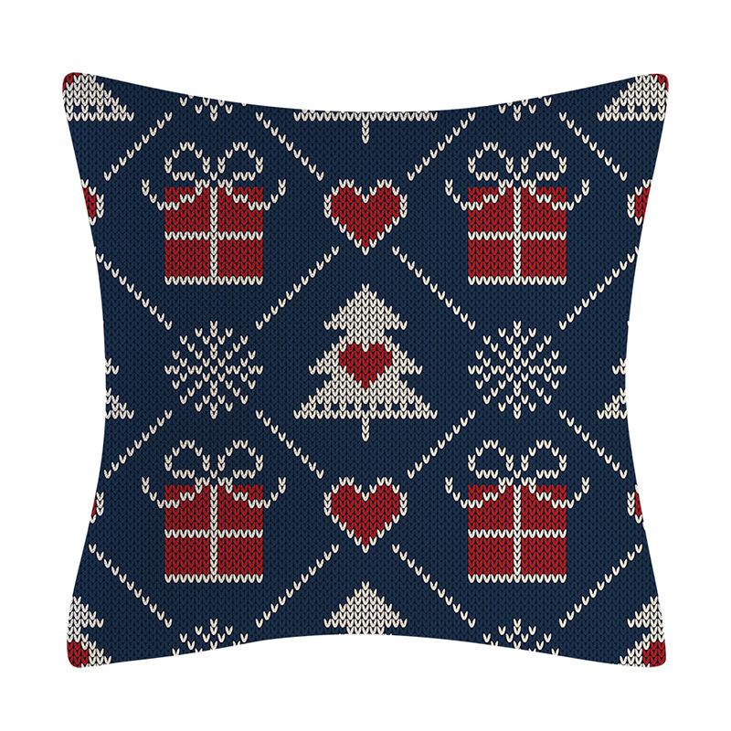 New Dark Blue Wool Knitted Style Christmas Linen Pillowcase Cartoon Sofa Pillowcase Cushion