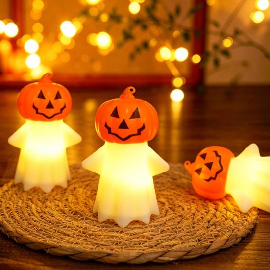 Halloween Decoration, Pumpkin Ghost 2-in-1 Night Light,, Safe Flame-Free LED Candle with Warm Glow, Small Cute Hanging Tabletop Decor for Home Party
