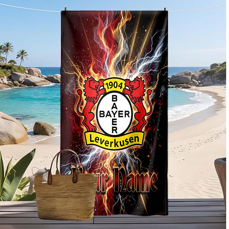 Bayer Leverkusen Voetbal Gepersonaliseerde Bedrukte Strandlaken Voetbal Logo Steun Aangepaste Naam Tekst Absorberende Handdoek Voor Sport Reizen Speciaal Cadeau