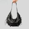 Strappy Punk Style Motorcycle Underarm Bag for Women Messenger Bag Large Capacity Soft PU Leather Female Shoulder Bag Handbag