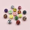 20pcs 16mm Natural Wood Buffalo Plaid Round Beads Wooden Tartan Pattern Loose Spacer Ball Beads for DIY Bracelet Necklace