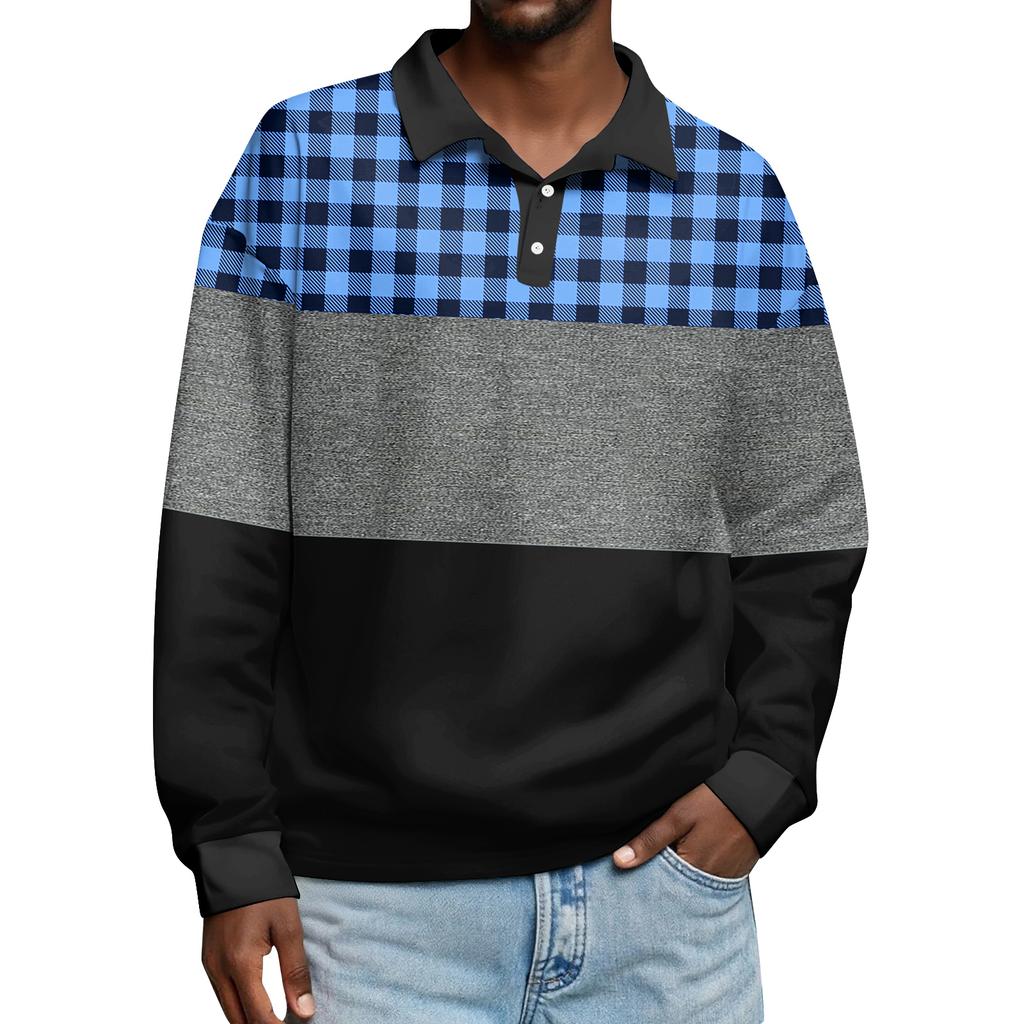 Men's Casual Striped Print Button-Up Long-Sleeve Tops