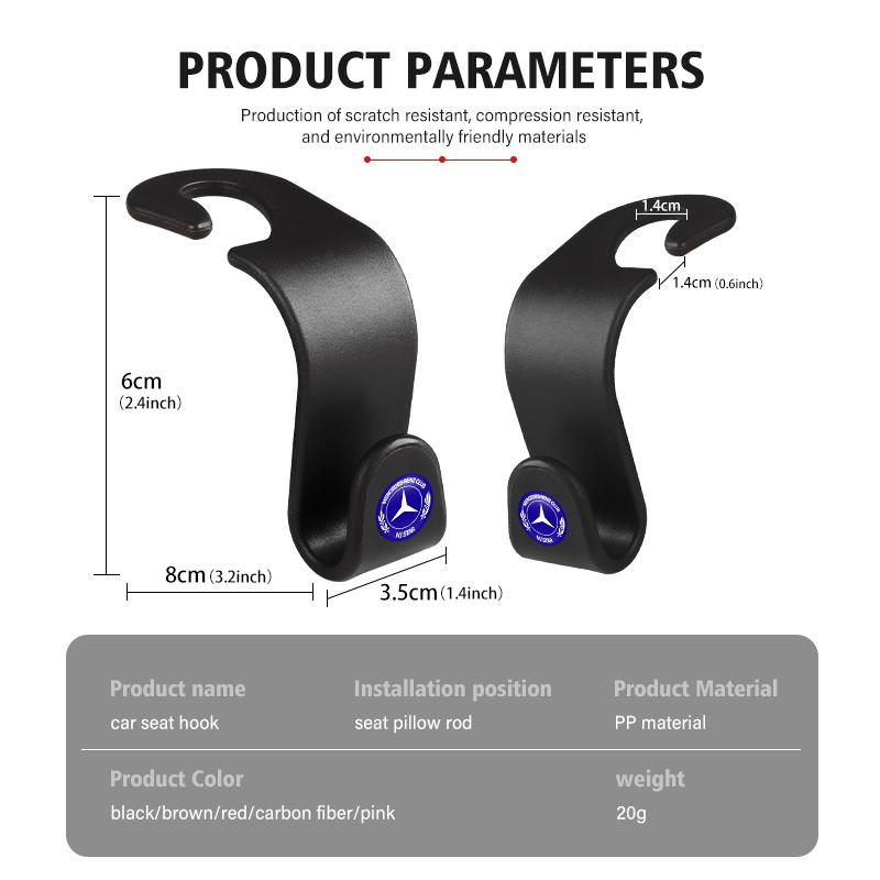 FA034pcs Car Rear Seat Hook Storage Hanger Organizer Accessories For Mercedes Benz W202 W212 W126 W140 W168 W177 CLS GLE GLC GLS CLA