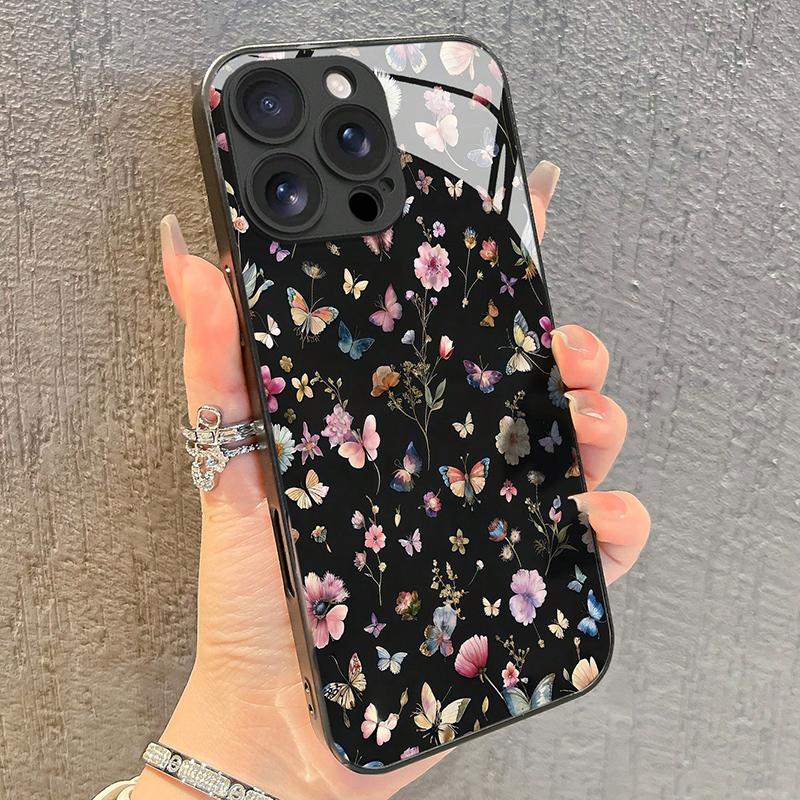 Minimalist Grass Jungle Moon Pattern Tempered Glass Phone Case For iPhone 16 15 14 13 12 11 17 Pro Max 16E 7 Plus XR XS X Cover