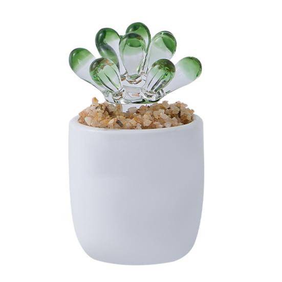 Cute Mini Faux Crystal Flower Figurine Collectible Hand Blown Glass Flower Ornament In Pot Gifts for Mother's Day Birthday Christmas