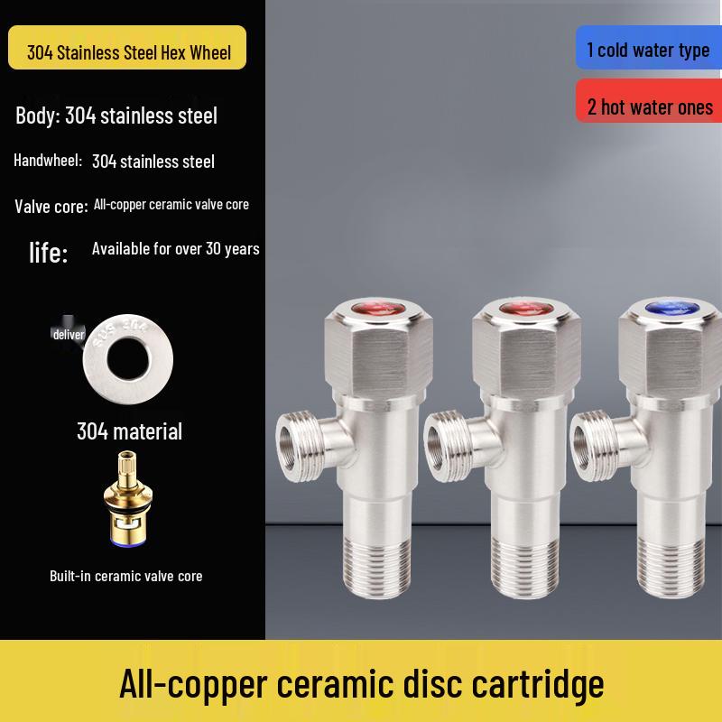 304 Stainless Steel Angle Valve for Cold/Hot Water, Universal 4-Point Household Stop Valve for Water Heaters and Toilets
