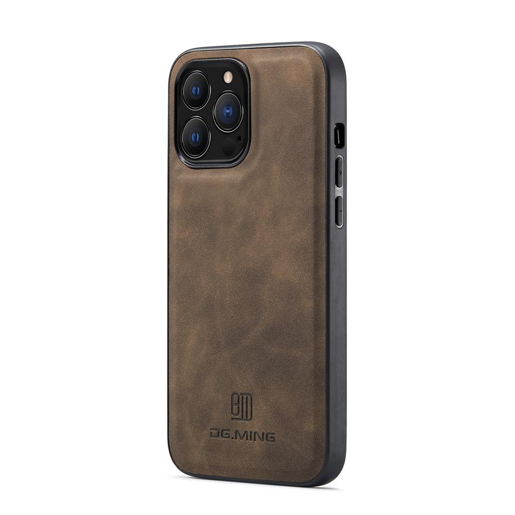 DG.MING Für iPhone 16 Pro Hülle PU-Lederbezogene PC+TPU Hybrid-Handyschale