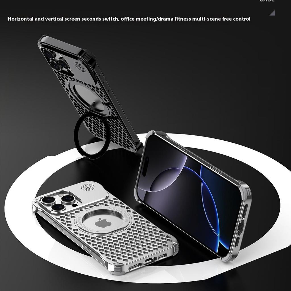 R-JUST RJ64 For iPhone 16 Pro Magnetic Case Aluminum Alloy Perfume Cooling Phone Cover with Rotating Kickstand