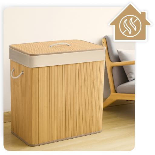 Three-compartment bamboo laundry basket, beige, 100 l