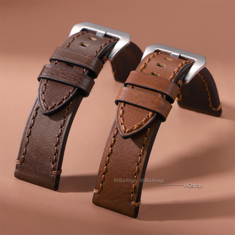 Vintage Oil Wax Leather Watch Band 20mm 22mm 24mm for Smartwatch Wristband Handmade Stitching Cowhide Strap for Panerai Belt