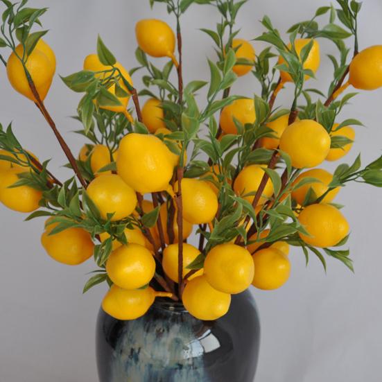 Artificial Lemon Branch with Green Leaves Fake Fruit Lemon Tree Decoration Lifelike Faux Greenery Stems for Home Dining Table Kitchen Decor