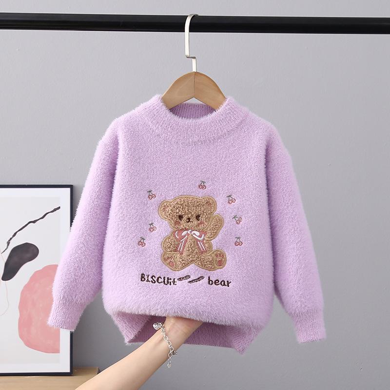 Herbst Winter Kinderpullover Mädchen Rundhals Strickware Nerzdaune Kinder Western Cartoon Langarm