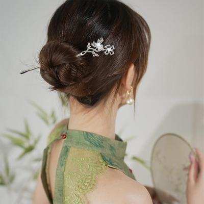 Silver Color Alloy Hair Sticks Forks Flower Butterfly Designs New Chinese Style Elegant Hairpins Hair Bun Maker Jewelry