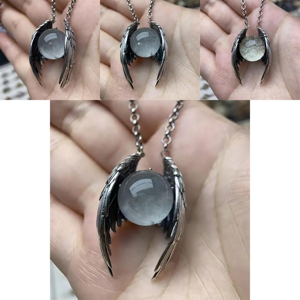 Ghost Wings Faux Crystal Pendant Necklace With Wing And Sphere Elements For Daily Style