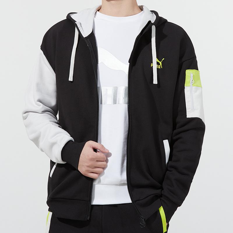 Puma Retro Colorblock Knit Hooded Logo Jacket Men Jackets Black 534813-01