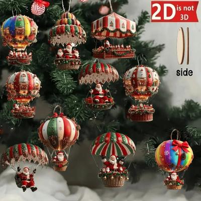 10 Peças Natal2025 2D Novo Natal Balão de Ar Quente Papai Noel Acrílico Decoração Pendente Quarto Sala de Estar Parede Decoração de Casa 2026
