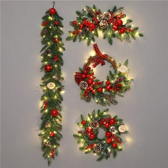 50CM Christmas Wreath & 2.7M Garland Set - Festive Door & Wall Decor