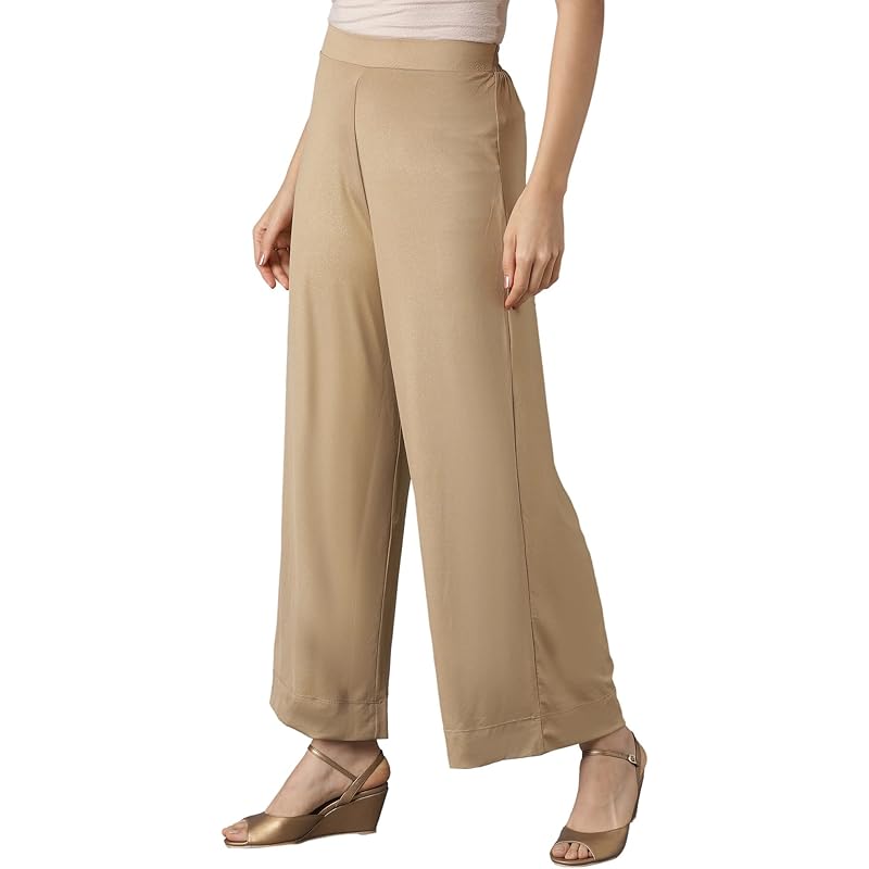 Aurelia Gold Solid Poly-Blend Palazzos Ethnic Bottomwear M