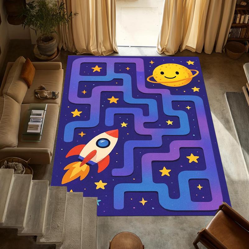 

Ковер Матрас Коврик Домашний Декор Космическая Тема Ракета Планета Звезда Галактика Узор Разноцветный Детская Спальня Игровая Комната Напольный Коврик 40x60cm