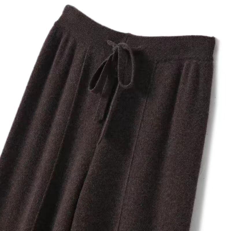 Women's Wool Wide-Leg Pants - Thickened, Loose, Casual, for Autumn/Winter