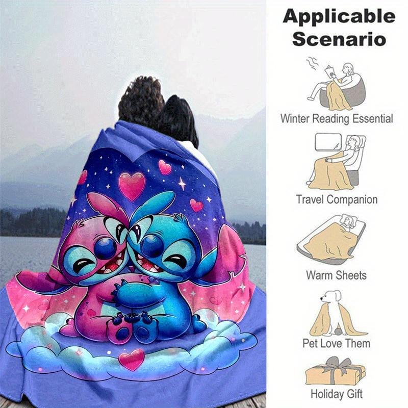 1pc Cute Stitch Printing Blanket - Soft, All-Season Throw for Living Room, Bedroom,Personalized Gift with Adorable Cartoon Design