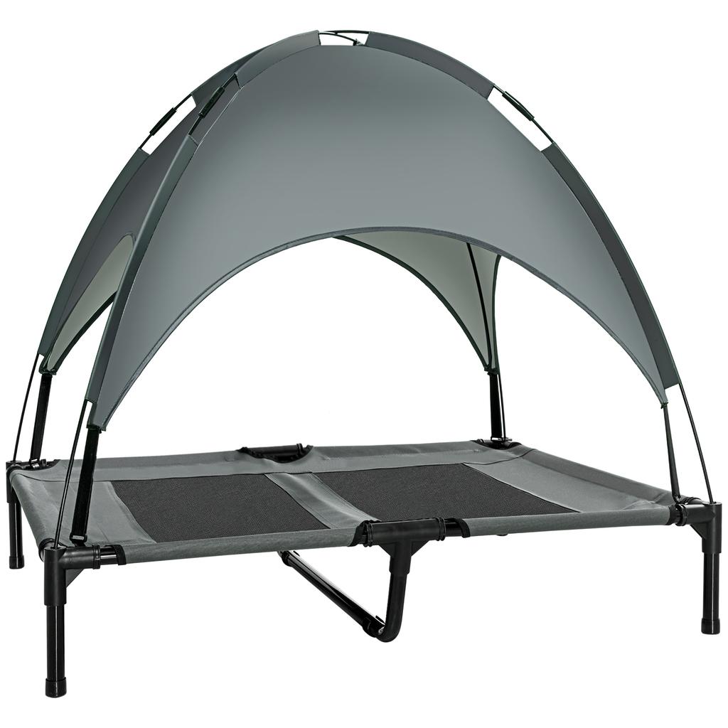 Elevated Dog Bed with Canopy, Pet Bed, Dog Lounger Outdoor with Roof, Breathable, Taffeta Fabric for Camping Gray 92 X 76 X 90 Cm