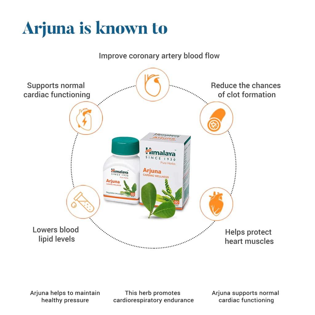Himalaya 5 x Arjuna Heart Support Supplement 60 Tablets Each For Circulation Health Wellness Stress Relief
