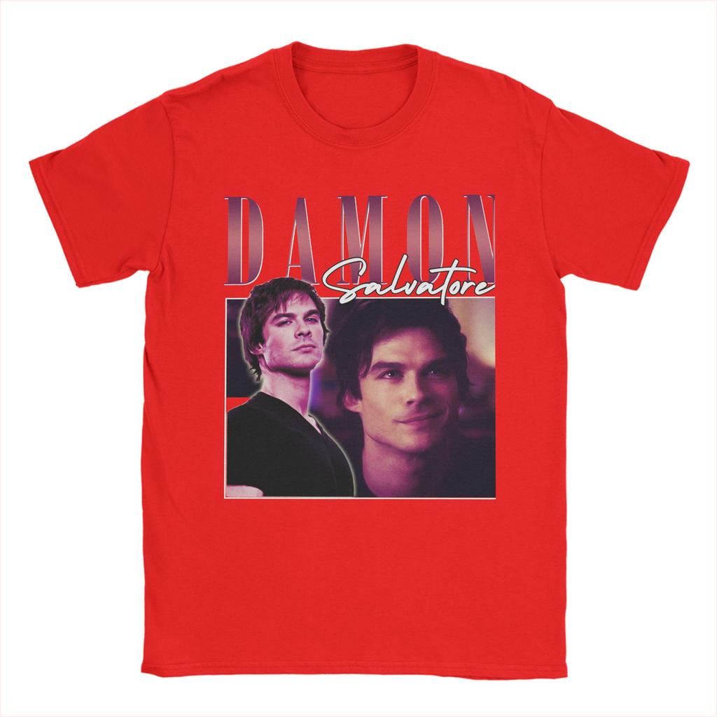 Damon Salvatore Ian Somerhalder The Vampire Diaries TShirt for Unisex O Neck Pure Cotton T Shirts Short Sleeve Tees Clothes