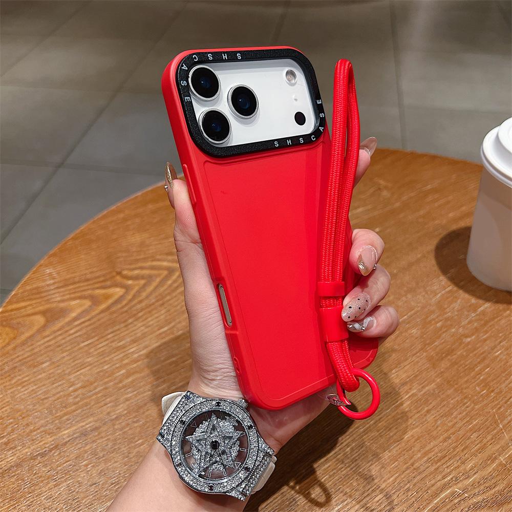 

For iPhone 17 Pro Max Case Black Lens Frame Shockproof TPU PC Phone Back Cover with Wrist Strap