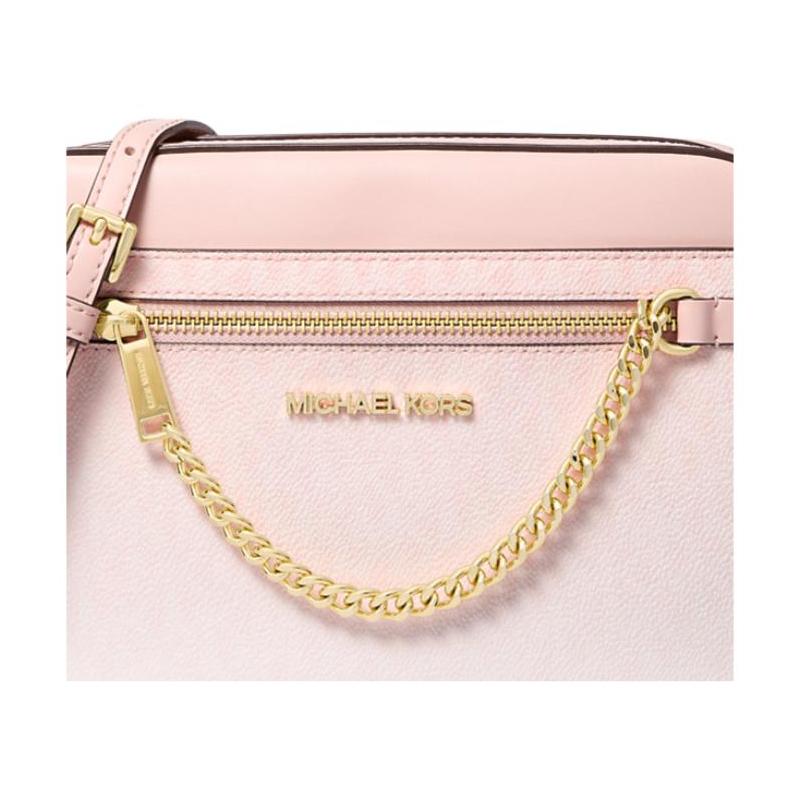 Michael Kors Jet Set Logo Printed Removable Strap Coated Canvas Faux Leather and Polyester Shoulder Crossbody Bag Large Women's Powder Blush
