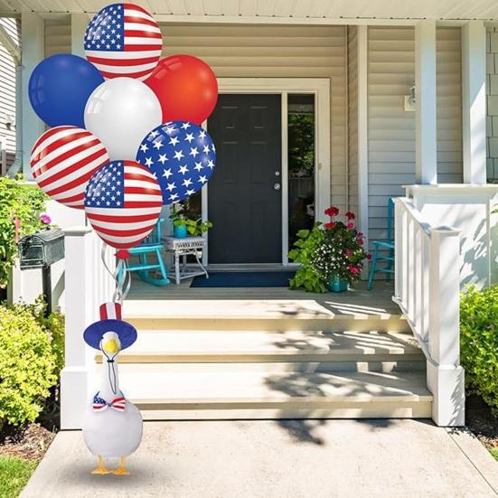 1 Set July 4th Goose Outfits, Patriotic Porch Goose Costume, Independence Day Apparel, Stars Stripes Hat Bow Tie for Lawn 23 Inch Goose Statue