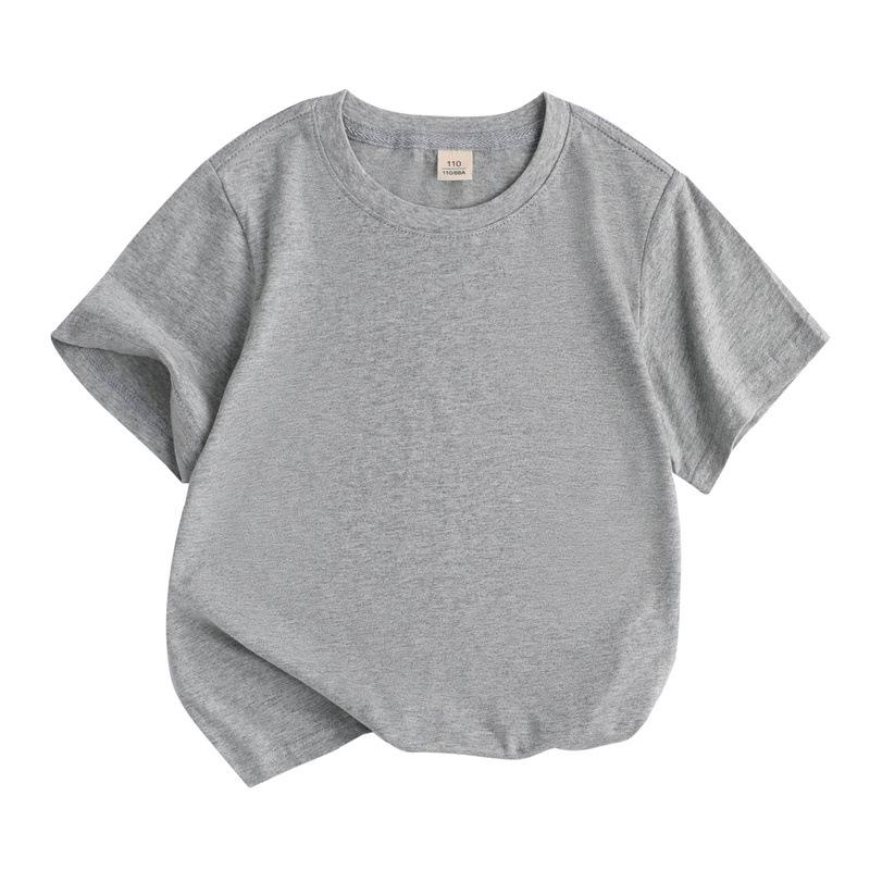 Barns Lös Bomullskortärmad T-shirt: Rundhalsad, Enfärgad, Svettabsorberande, Sommarstil för Pojkar och Flickor (Mellan- och storlekar)