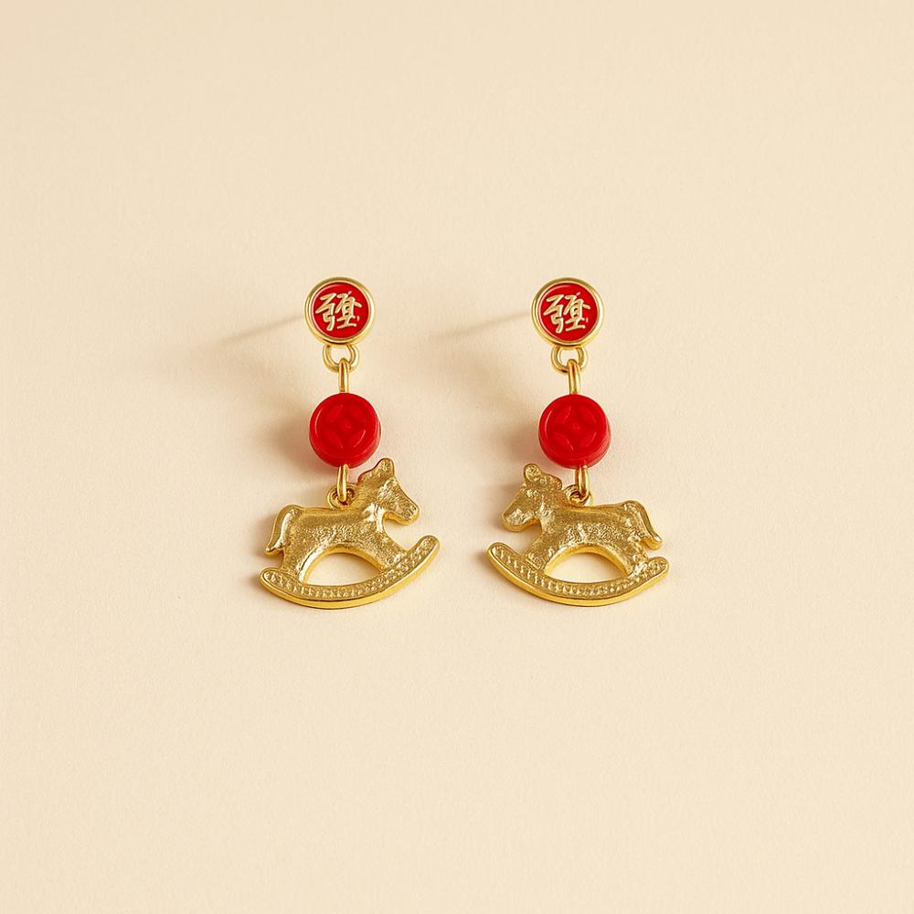 Chinese Style New Year Horse Earrings Cartoon Horse Horse Mascot Drop Earrings  Gift