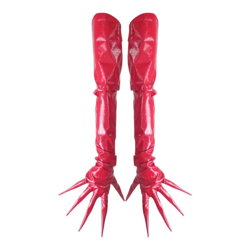 Long Finger Enamel Leather Gloves For Cosplay Event Nails Protection Costume Accessories Arm Sleeves for Halloween Party