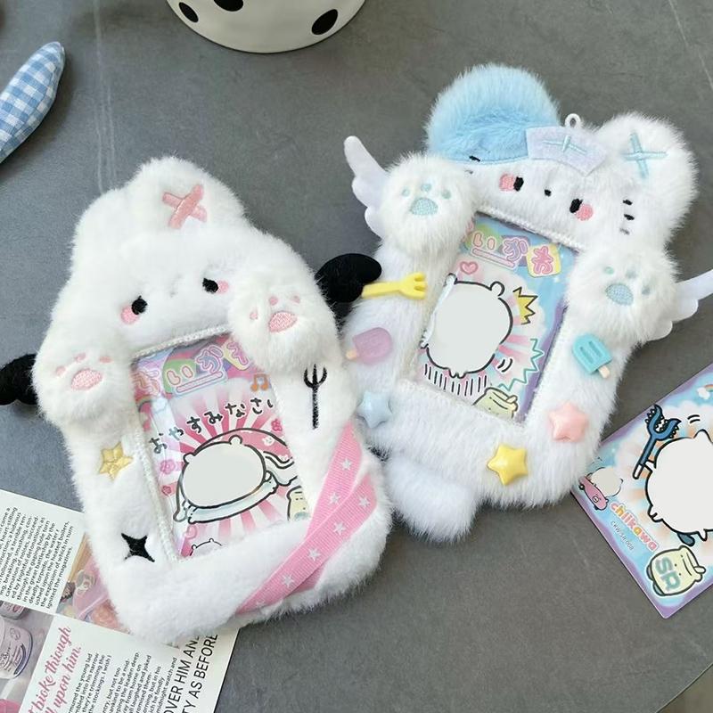 Plush Photocard Holder Animal Shape Binder Photocards Bunny Cat Photo Card Holder Hanging Pendant for Bag Decoration Photo Frame