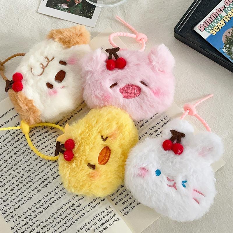 Cute Cartoon Cherry Animal Plush Coin Purse Pendant Keychain Multi-Functional Storage Bag Kawaii Headphone Bag Accessories
