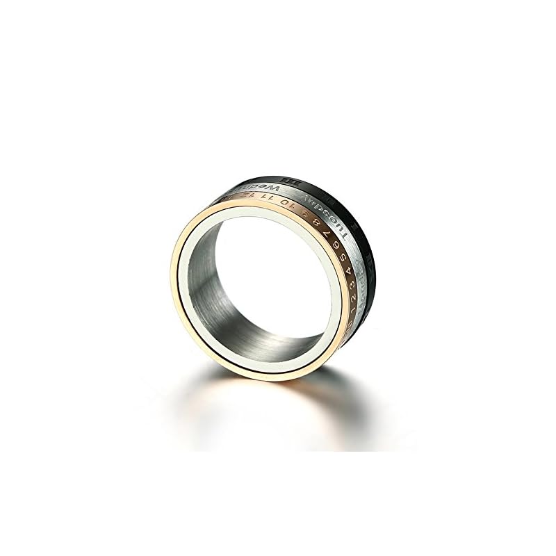 Rockyu brand ring men's Fashionable silver pink gold black Triple rotation ring No. 14 stainless engraved ring fashion accessories