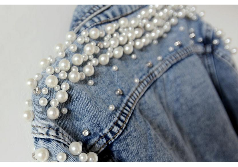 Giacca di Jeans Robusta con Perline per Donna - Capo di Moda Stile Europeo e Americano