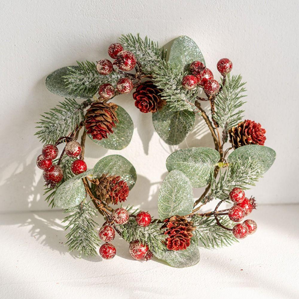 Artificial Flower Candle Rings Pinecone Candlestick Wreath Candle Wreath  Christmas Decor