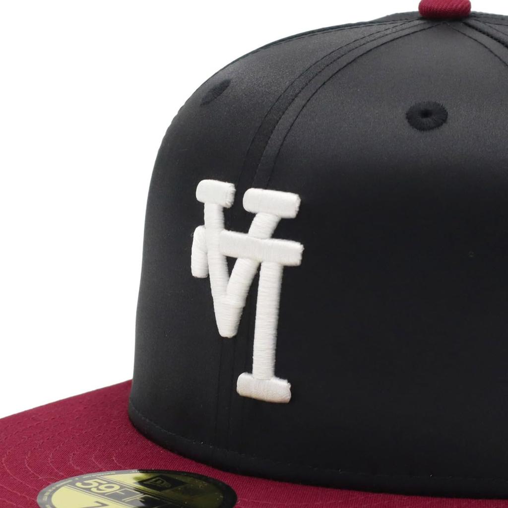 New Era 59FIFTY Los Angeles Dodgers ONSPOTZ LA Satin 7 59Fifty Up Side Down Side MLB Los Angeles Dodgers Cap, Exclusive, Black/Red, 1/8 Scale, Patch,
