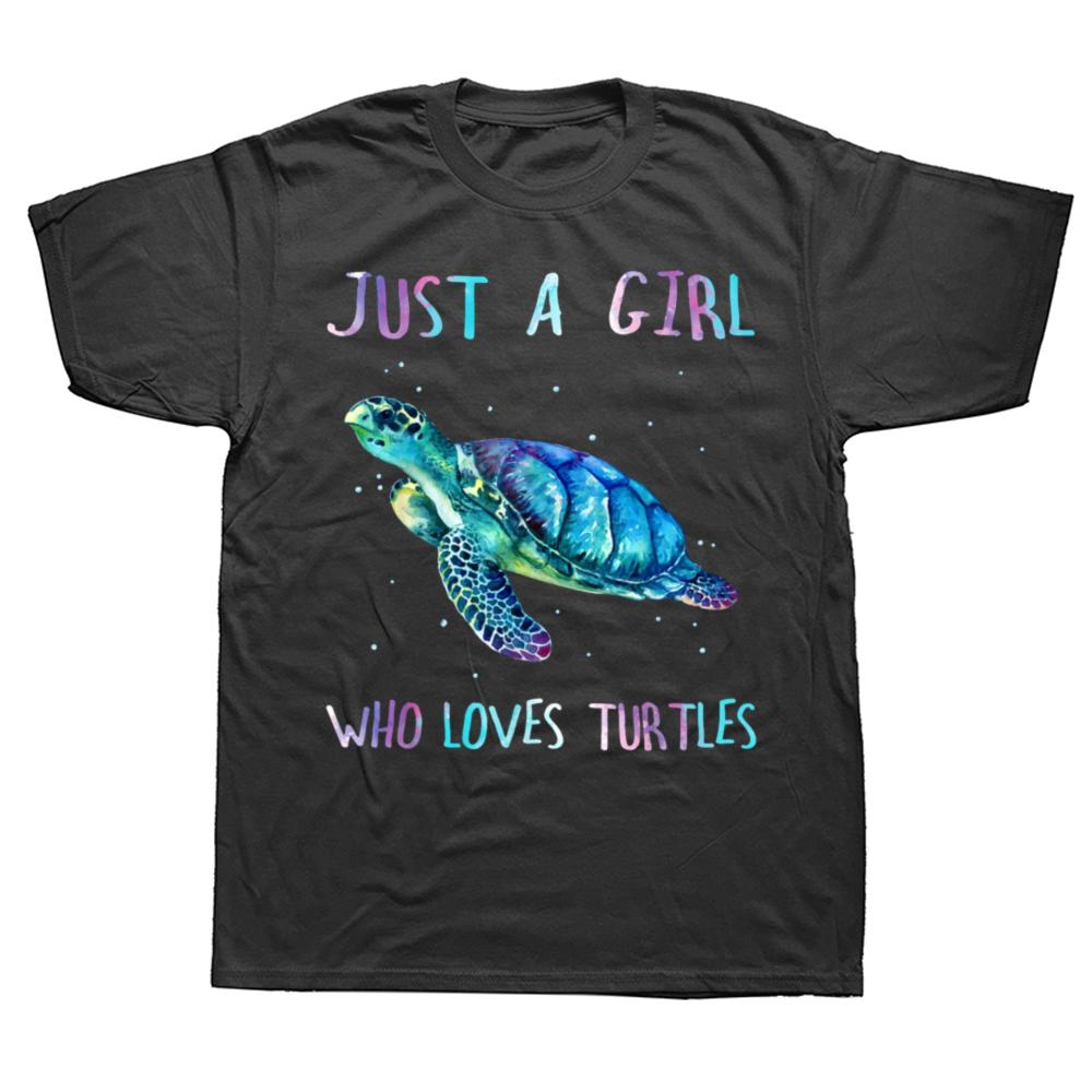 Funny Turtle Watercolor Sea Ocean Just A Girl Who Loves Turtles T-shirts Men Casual Tshirt 100% Cotton Loose Oversized T Shirt