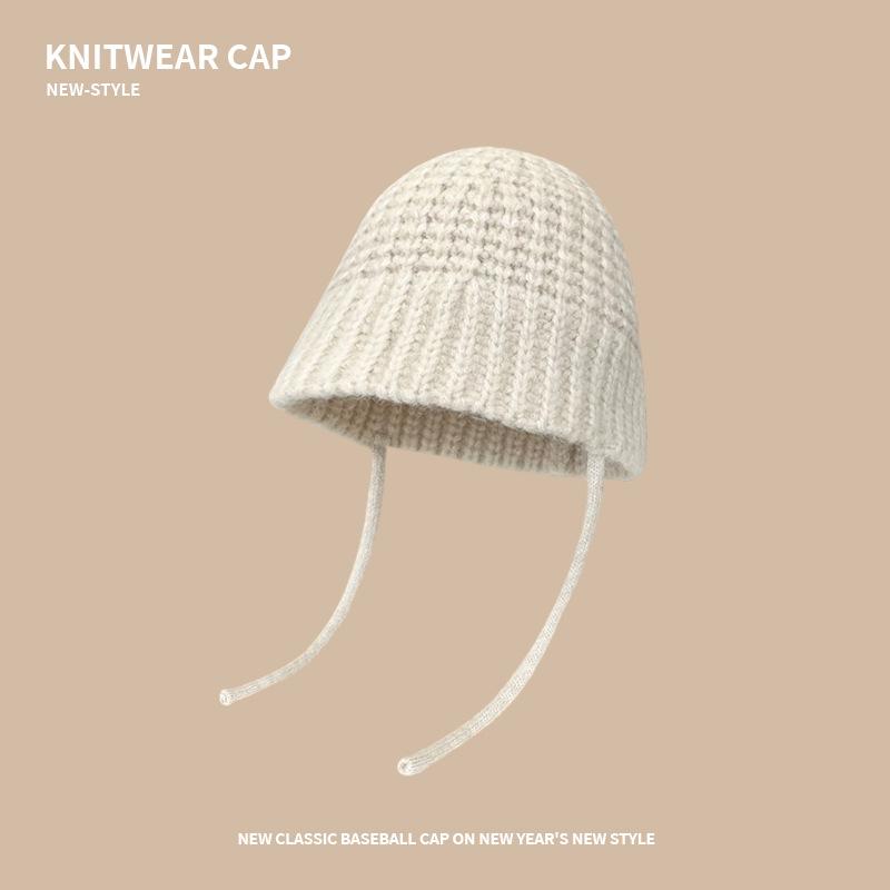 Maillard style autumn and winter versatile fisherman's hat children's warm ear protection wool knitted hat showing face small cold hat