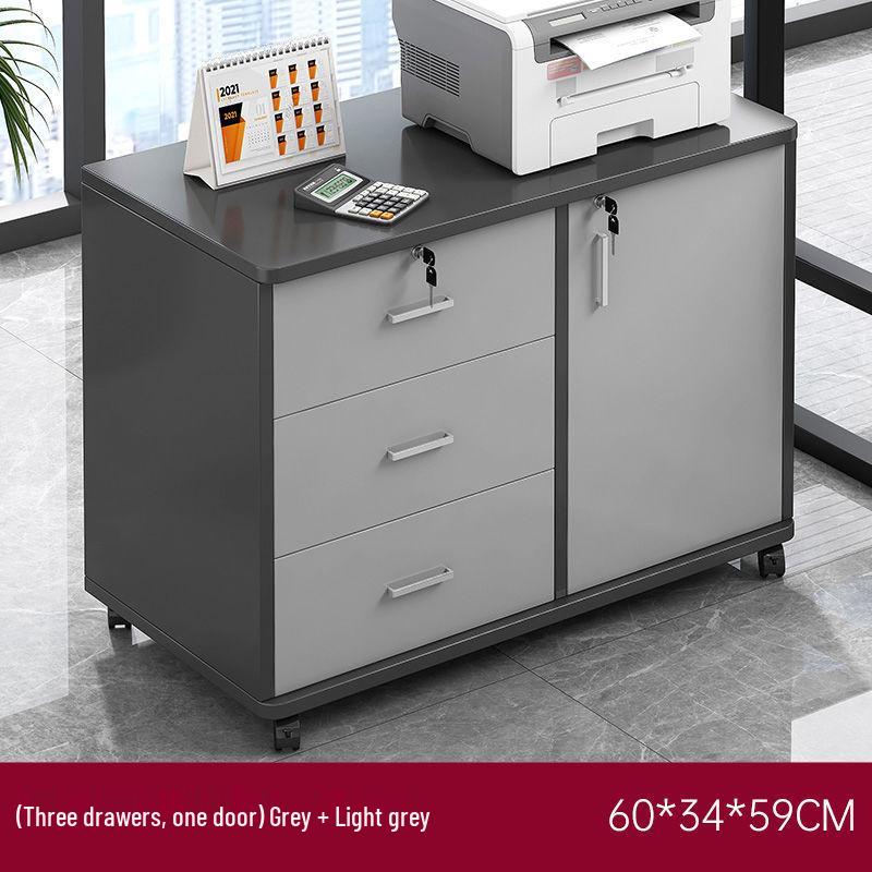 Wooden Office Filing Cabinet with Lock and Under-Desk Storage