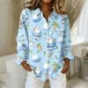 Women's Christmas Printed Button Up Long Sleeved Casual Regular Shirt With Collar Top