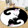 Black Cat and White Cat Couple Round Rug Cute Cartoon Kitten Circle Carpet Home Armchair Floor Mat Living Room Bedroom Decor Mat